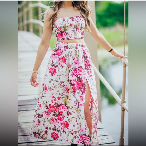 Abercrombie Skirt Linen Hight Waist Elastic At Waist Slit Floral Size S Midi - Picture 9 of 9